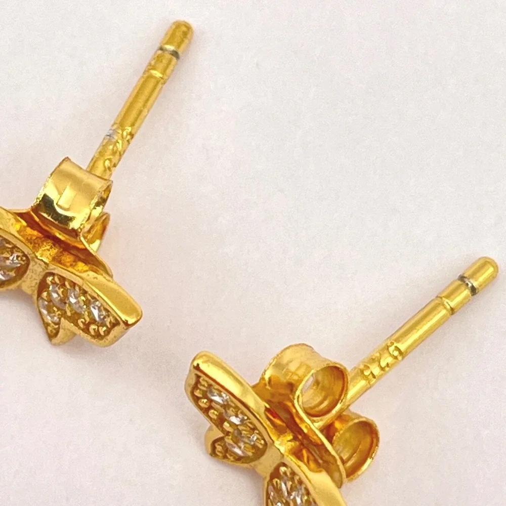 Sterling Tiny Sparkling Butterfly Post Earrings Gold‎ Wash Crystal Encrusted